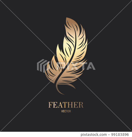 Vector Fluffy Golden Color Feather Logo Icon, Silhouette Feather Closeup Isolated. Design Template of Flamingo, Angel, Bird Feather. Lightness, Freedom Concept Vector Fluffy Golden Color Feather Logo Icon, Silhouette Feather Closeup Isolated. Design Template of Flamingo, Angel, Bird Feather. Lightness, Freedom Concept 99183896