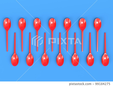 Set of disposable utensils like spoon on blue background. 99184275