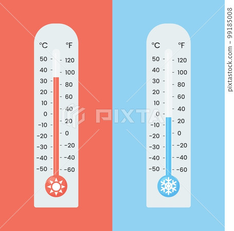 Thermometers with different temperature flat style, vector illustration 99185008