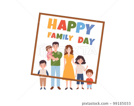 Happy family day greeting card or poster with family members, flat vector. 99185033