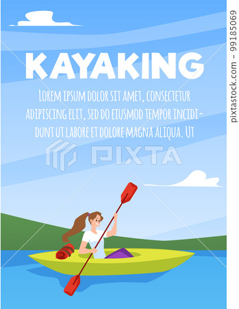 Kayaking active water sports vacation banner design, flat vector illustration. 99185069
