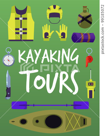 Flyer or vertical banner about kayaking tours flat style 99185072