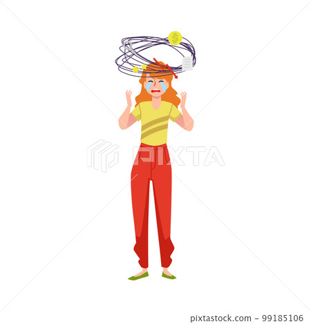 Crying woman under stress from financial problems, flat vector isolated. 99185106