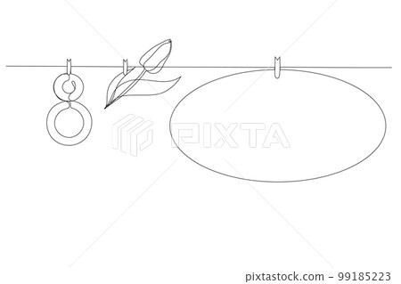 Congratulatory banner from March 8 in one line. Modern design greeting card, 8 march, continuous line drawing,for invitation card, brochure, poster, postcard. Vector. 99185223