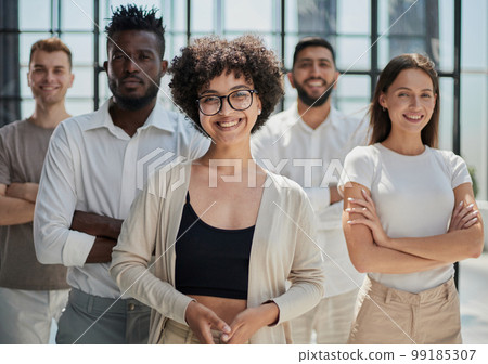 Smiling professional business leaders and employees group team portrait 99185307