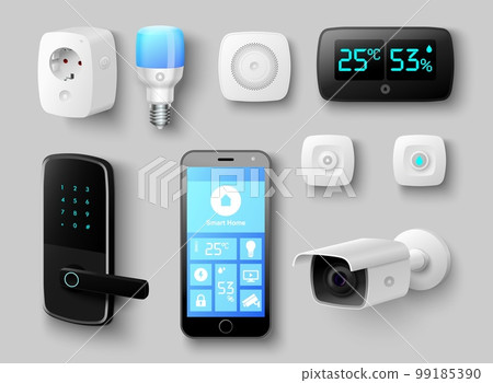 Smart home system icon realistic vector set - Stock Illustration ...