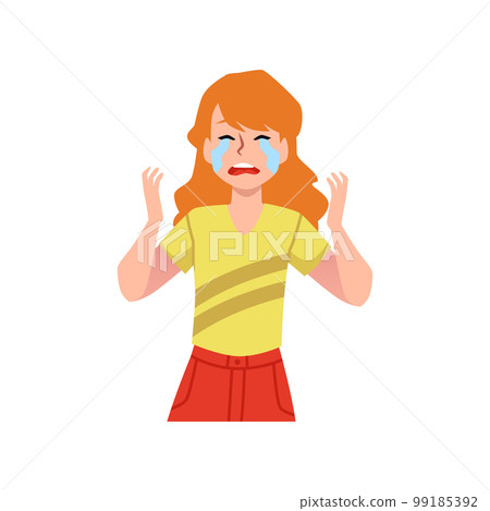 Sad depressed woman crying with tears, flat vector illustration isolated. Sad depressed woman crying with tears, flat vector illustration isolated. 99185392