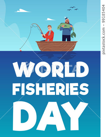 Fisheries day and fishery industry card or poster flat vector illustration. 99185404