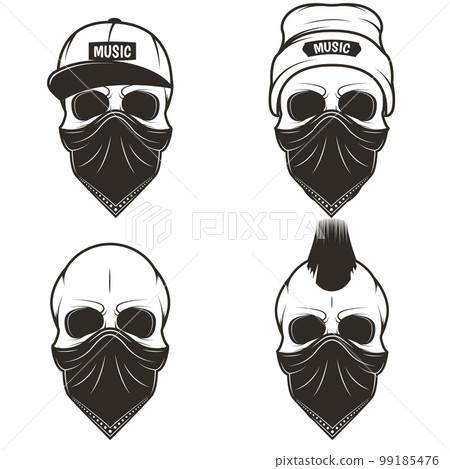 Human skull in face scarf set, vector hand drawn illustration 99185476