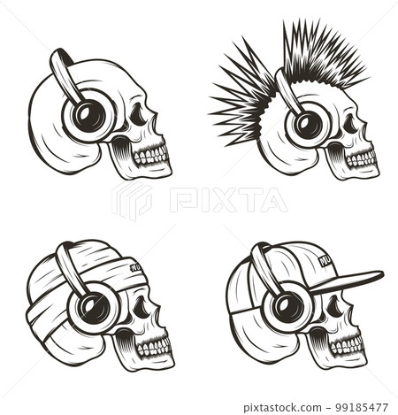 Music skull side view set, vector hand drawn illustration 99185477