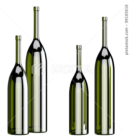 Home decor and accents. Glass bottles set. Home decorative accessories. Isolated interior object over white. 3d rendering Home decor and accents. Glass bottles set. Home decorative accessories. Isolated interior object over white. 3d rendering 99185616