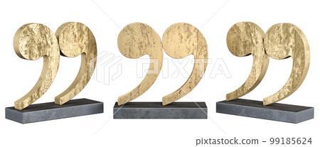 Brass grunge sculpture in form of comma. Home decor and accents. Home decorative accessories. Isolated interior object. 3d rendering 99185624