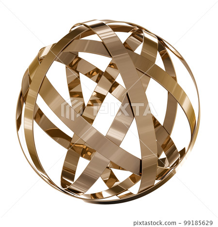 Brass metal stripes sphere or ball. Abstract logo or icon design. Home decor and accents. Home decorative accessories. Isolated interior object. 3d rendering 99185629