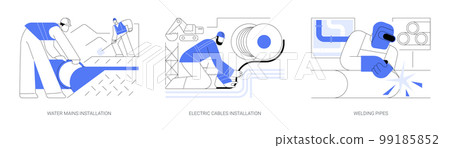 Underground utility installation abstract concept vector illustrations. Underground utility installation abstract concept vector illustrations. 99185852