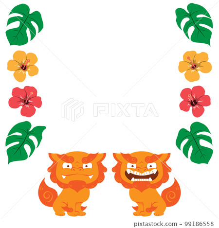 Shisa, hibiscus and monstera Shisa, hibiscus and monstera 99186558