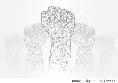 Raised hands vector polygonal art style illustration 99186637