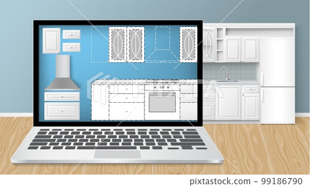 Kitchen interior design sketch project plan vector 99186790