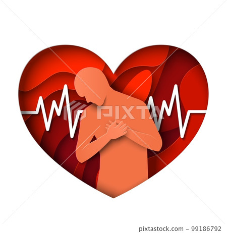 Man holding chest over heart attack symbol vector 99186792