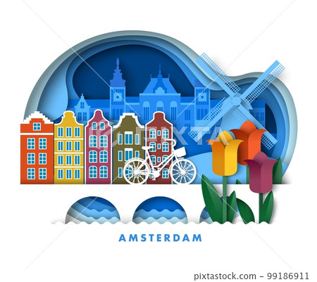 Amsterdam city in Holland travel landscape vector 99186911