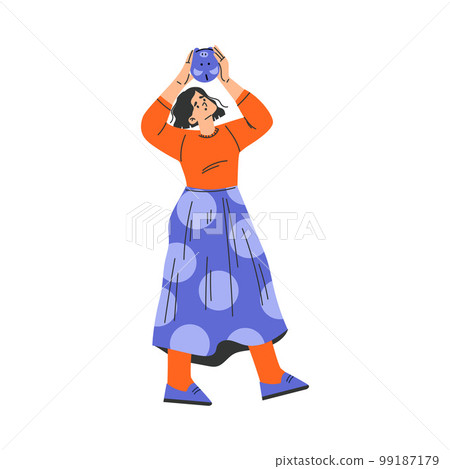 Poor Woman Character with Empty Piggy Bank Having No Money Vector Illustration 99187179