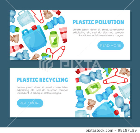 Plastic Garbage and Trash Banner Design with Bottle and Objects Vector Template 99187189