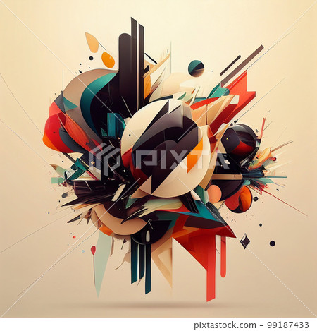 AI generated illustration with  overlapping shapes and lines to create a sense of chaos and confusion, where it is difficult to distinguish one element from another 99187433