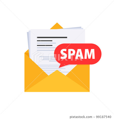 Email spamming attack. Email box hacking, spam warning. Vector stock illustration. Email spamming attack. Email box hacking, spam warning. Vector stock illustration. 99187540