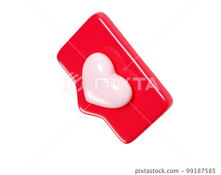 Speech bubble with heart 3d render icon - red love message or social media like notifications. 99187585