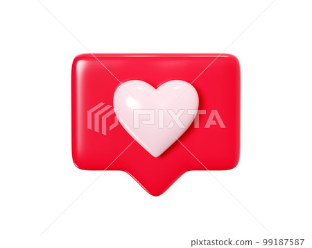 Speech bubble with heart 3d render icon - red love message or social media like notifications. 99187587