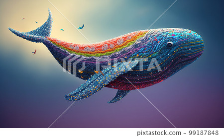 Dreamlike whale flies in the sky 99187848