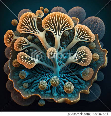 Mycelium fungus structure on black background Mycelium fungus structure on black background 99187851
