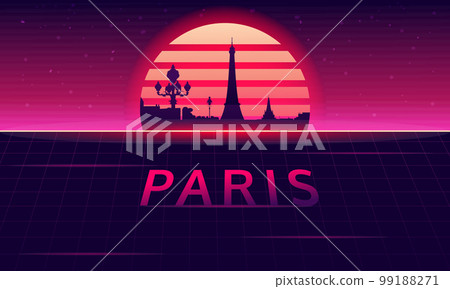 Paris silhouette with sunset background 99188271