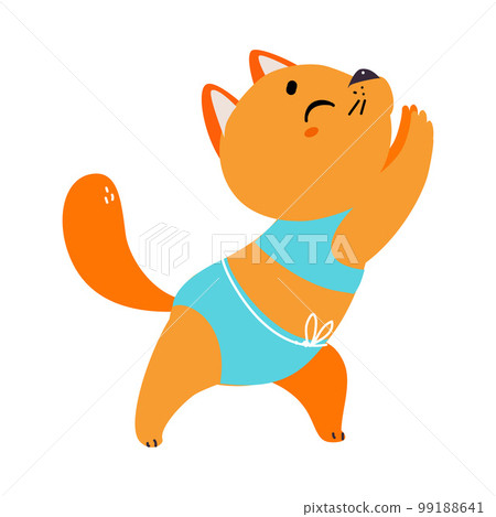 Cute cat doing yoga. Adorable animal practicing stretching exercise cartoon vector illustration Cute cat doing yoga. Adorable animal practicing stretching exercise cartoon vector illustration 99188641