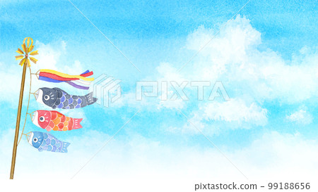 Carp streamer and sky background watercolor illustration vector 99188656