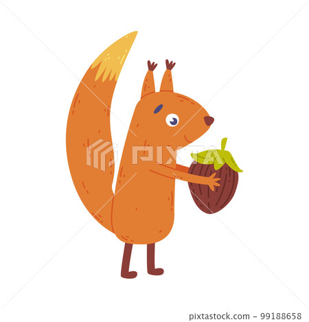 Adorable squirrel holding hazelnut. Lovely wild animal. Cute childish print for banner, card, t-shirt cartoon vector illustration 99188658