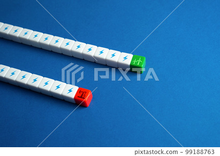 Green energy has outpaced fossil fuels. Switches on an environmentally friendly renewable energy sources. Ratio of electricity generation. Zero emission policy showing results. 99188763