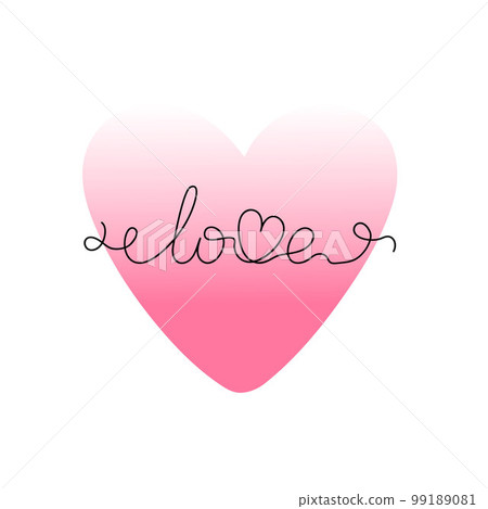 Pink blurred heart and love word single line y2k aura gradient minimalist vector illustration, symbol of love, St Valentines holiday for greeting card, social media, poster, banner, wedding concept 99189081