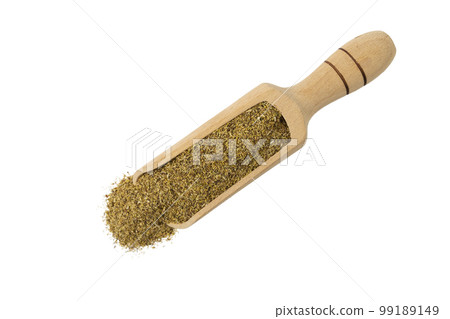 dried common chamomile flowers in latin - Matricaria chamomilla in wooden scoop isolated on white background. Medicinal herb. dried common chamomile flowers in latin - Matricaria chamomilla in wooden scoop isolated on white background. Medicinal herb. 99189149
