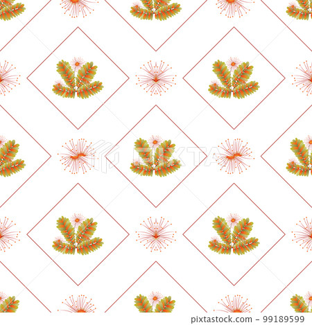 Autumn leaves pattern seamless. Abstract fall flowers and leaves in geometric shapes at endless ornate backdrop. Seasonal forest leafage at botanical wallpaper. Vector illustration with floral texture 99189599