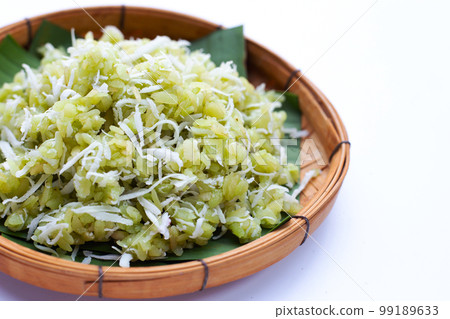 Green rice Thai dessert with coconut (Khao Mao) Green rice Thai dessert with coconut (Khao Mao) 99189633