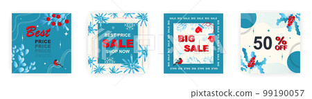 Modern winter square sale poster for Merry Christmas templates. Suitable for social media posts, poster, mobile apps, banners design and web ads, vector backgrounds, promotion materials. 99190057