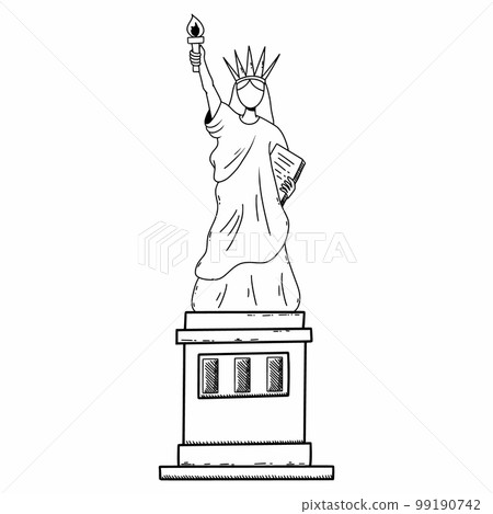 Statue of liberty. Symbol of America. New york. Vector doodle illustration. Hand drawn sketch. Coloring book. 99190742