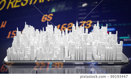 The city on mobile on chart background for business concept 3d rendering 99193447