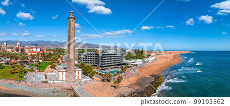Panoramic aerial view of the Maspalomas Lighthouse, Grand Canary, Spain. 99193862