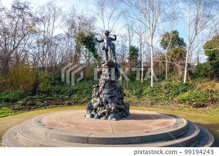 Statue of famous fairytale character Peter Pan, the boy who would never grow up and was created by author J.M. Barrie Statue of famous fairytale character Peter Pan, the boy who would never grow up and was created by author J.M. Barrie 99194243