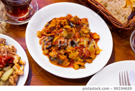 Turkish appetizer meze - roasted eggplant (saksuka) 99194689