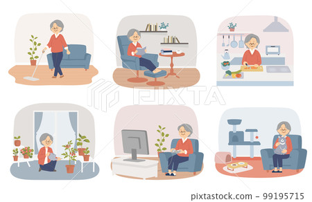 Lifestyle of senior women enjoying their hobbies at home 99195715