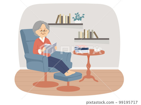 一位資深女性閱讀的插圖 99195717