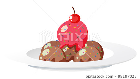 Chocolate strawberry ice cream in plate 99197025