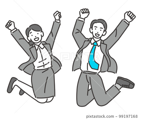 Vector illustration material of men and women of business people jumping / job hunting / recruiting / hiring / happy 99197168